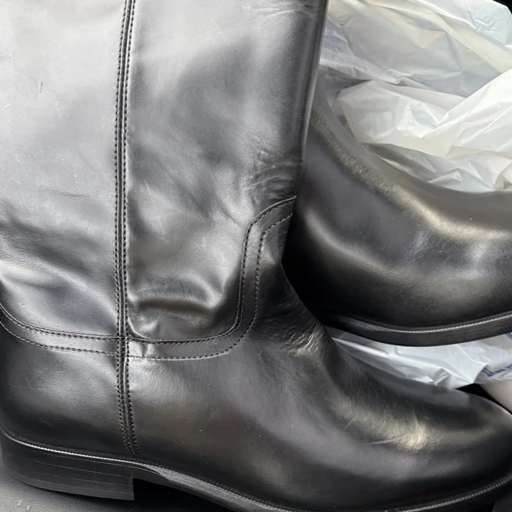 Mango Black Leather Tall Riding Boots with Buckle, new with tags